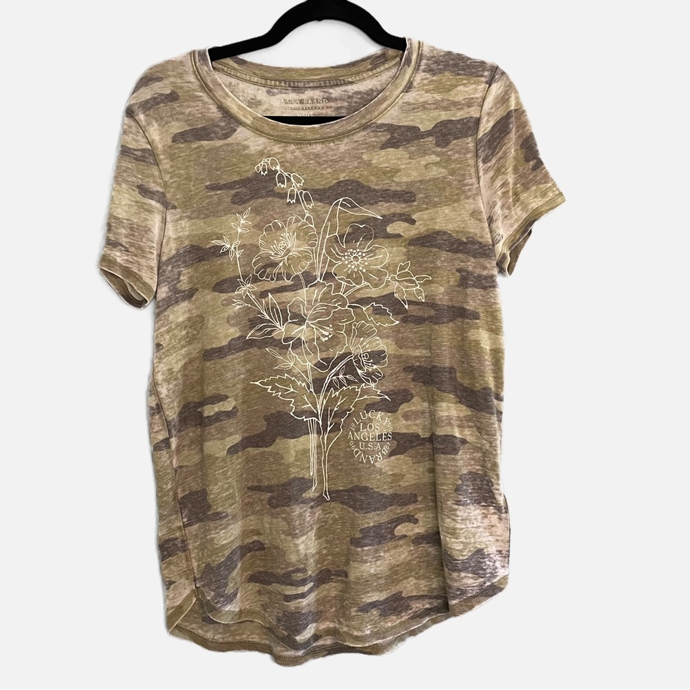 Lucky Brand Camo Womens Shirt with Flower Design, M